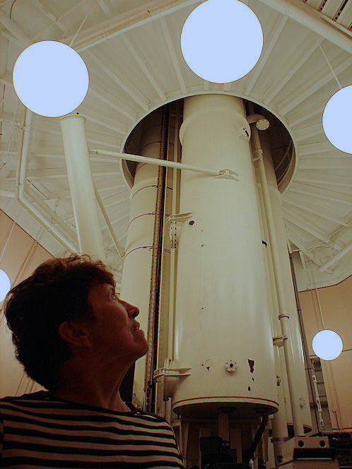 Eve DeLange Inside The Dunn Vacuum Solar Telescope Dome. National Solar Observatory, Sacramento Peak Near Sunspot In New Mexico. Hikes, Travels, & Tours. Photos, Pictures, Images,& Reviews.