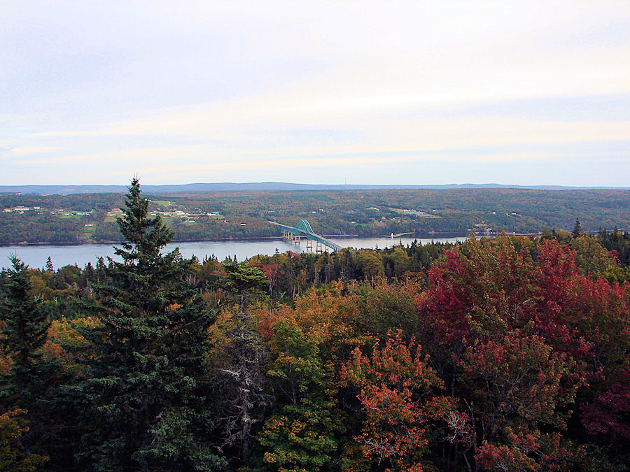Fall Leaf Colors Near Seal Island Bridge On Nova Scotia's Cape Breton Island. Tours. Travels, Tours, Photos, Pictures, Images, Information, & Reviews.