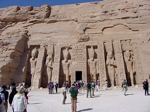 Small Temple Statues. Abu Simbel Egypt Ruins Travels And Tours Photos, Pictures, Images, Descriptions, Information, & Reviews.