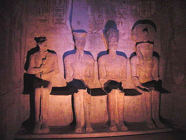 Back Sanctuary Dedicated To Ptah, Amun-Ra, King Ramses II, and Ra-Harakhty. Abu Simbel Egypt Ruins Photos, Pictures, Information.