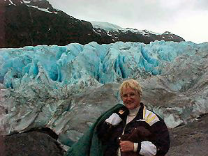 Audrey DeLange With Exit Glacier Blue Ice. Alaska Travels & Tours Pictures, Photos, Images, & Reviews.