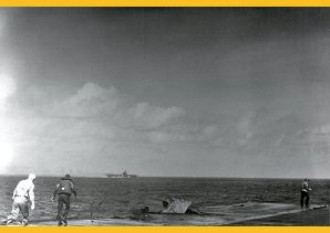 Rushing To Damaged Deck After Kamikaze Attack. USS Cabot,  Aircraft Carrier, WW II, Pictures, Photos, Images, Information, History, & Reviews.