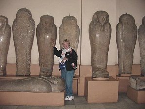 Audrey DeLange With Stone Coffins. Egyptian Museum. Cairo, Egypt. Travels & Tours. Pictures, Photos, Images, Descriptions, Information, & Reviews.