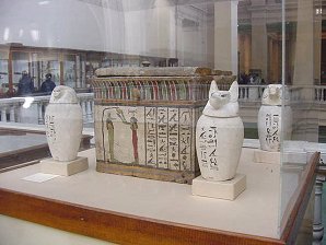 Limestone Sarcophagus & Canopic Jars. Egyptian Museum. Cairo, Egypt. Travels & Tours. Pictures, Photos, Images, Descriptions, Information, & Reviews.