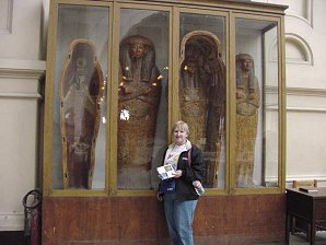 Audrey DeLange With Stone Coffins. Egyptian Museum. Cairo, Egypt. Travels & Tours. Pictures, Photos, Images, Descriptions, Information, & Reviews.