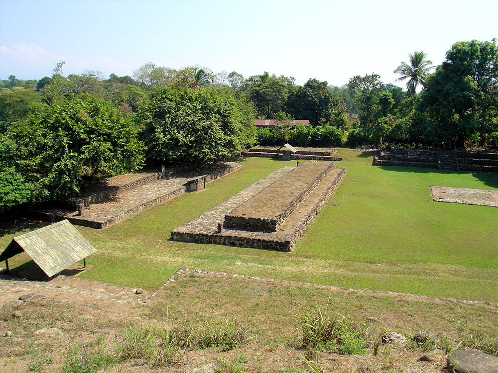 Great Ball Court Said To Be The Origin Place Of The Mayan Calendar And Of The 2012 Mayan Prophecy Which Some Say Predicts The End Of The World! December 21, 2012.  Izapa Olmec & Mayan Archaeological Ruins. Near Tapachula, Chiapas, Mexico. Travel & Tour Pictures, Photos, Information, Images, & Reviews.