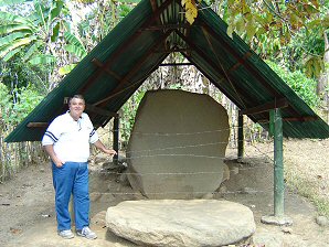 George DeLange At Tree Of Life Stone.  Izapa Olmec & Mayan Archaeological Ruins. Group 'A'. Near Tapachula, Chiapas, Mexico. Travel & Tour Pictures, Photos, Information, Images, & Reviews.