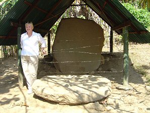 Audrey DeLange At Stele 5.  Izapa Olmec & Mayan Archaeological Ruins. Group 'A'. Near Tapachula, Chiapas, Mexico. Travel & Tour Pictures, Photos, Information, Images, & Reviews.