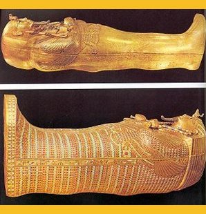 Gold Coffin Surrounded Tut. Pharaoh King Tut  Ankh Amun (Tutankhamun), Travels, Tours, Pictures, Photos, Images, Description, Information, & Reviews.