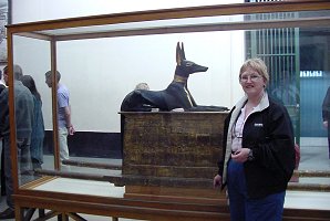 Audrey DeLange At Anubus Shrine. Pharaoh King Tut  Ankh Amun (Tutankhamun), Travels, Tours, Pictures, Photos, Images, Description, Information, & Reviews.