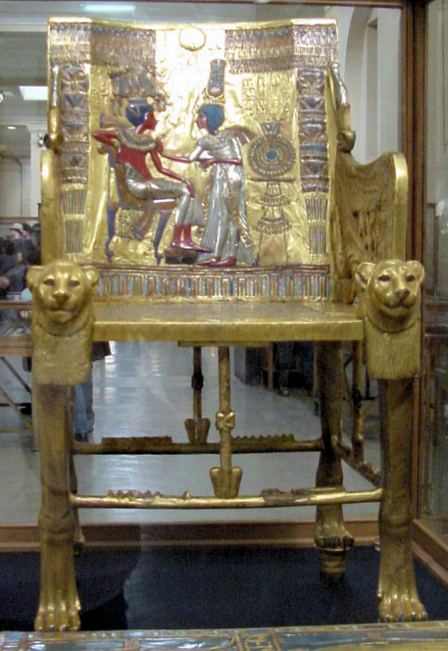 Pharaoh KingTut Ankh Amun (Tutankhamun), Gold Throne, Egypt. Egyptian Museum, Cairo, Egypt, Travels, Tours, Pictures, Photos, Images, Description, Information, & Reviews.