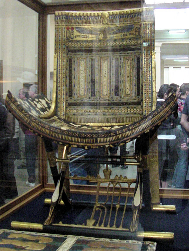 Pharaoh King Tut (Tutankhamun), Ecclesiatical Throne, Egypt. Egyptian Museum, Cairo, Egypt, Travels, Tours, Pictures, Photos, Images, Description, Information, & Reviews.