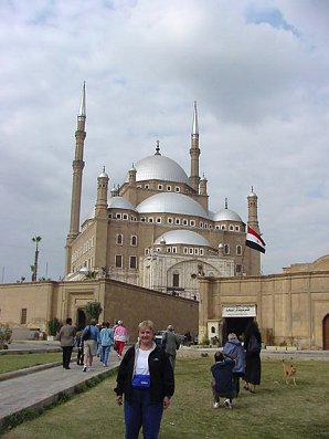 Audrey DeLange At The Mohammed Ali Pasha Mosque or Alabaster Mosque. Ancient Old Cairo, Egypt. Travel & Tour Pictures, Photos, Images, Descriptions, Information, & Reviews.