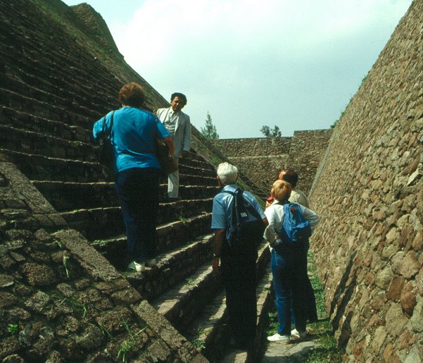 Laurine, Noel, & Audrey DeLange Going Up The Double Stairway At Tenayuca Archaeological Ruins Pyramids in San Bartolo Tenayuca, Tlalnepantla de Baz, Mexico. Travel & Tour Pictures, Photos, Information, Images, & Reviews.