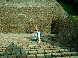 Audrey DeLange Coming Up The Stairs. Tenayuca Archaeological Ruins Pyramids in San Bartolo Tenayuca, Tlalnepantla de Baz, Mexico. Travel & Tour Pictures, Photos, Information, Images, & Reviews.