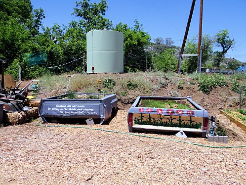 Water Holding Tank. You Can Grow Vegies In Truck Beds Too! Yarnell Community Garden Project, Yarnell, Arizona. Pictures, Photos, Images, Descriptions, Information, & Reviews.